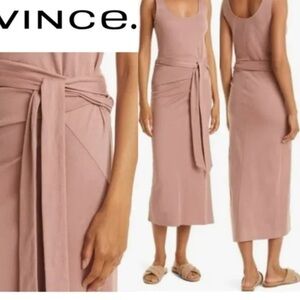 NWT $225 Vince Mauve Orchid Square Belted Midi Dress Size XS